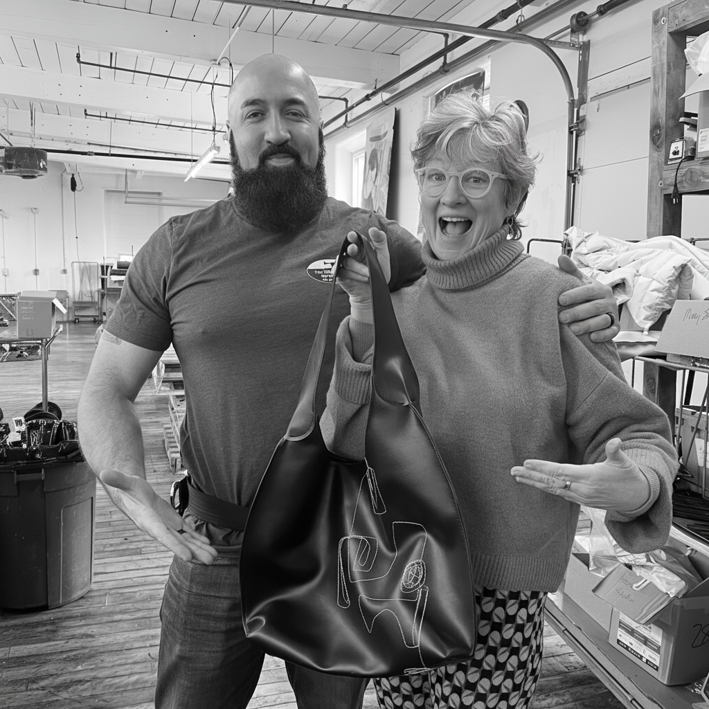 Mary with the owner of Fall River Apparel
